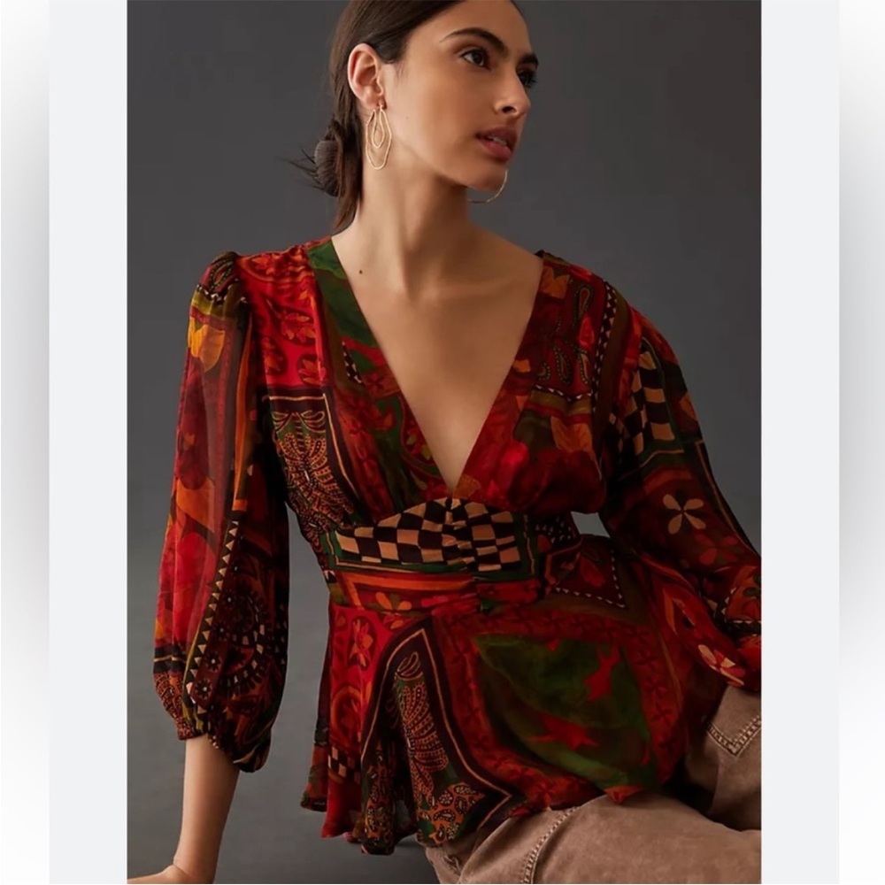 Farm Rio x Anthropologie Sheer Blouse, NWT, Size L
